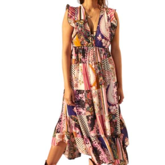 Anthropologie Ruffled Patchwork Midi Dress - Picture 3 of 13